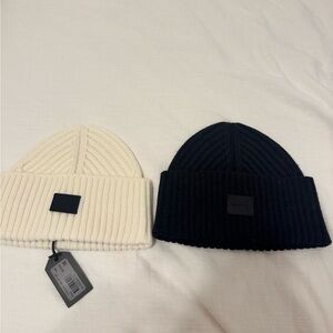Allsaints Traveling Rib Cuff Beanies in Cream & Dark Charcoal